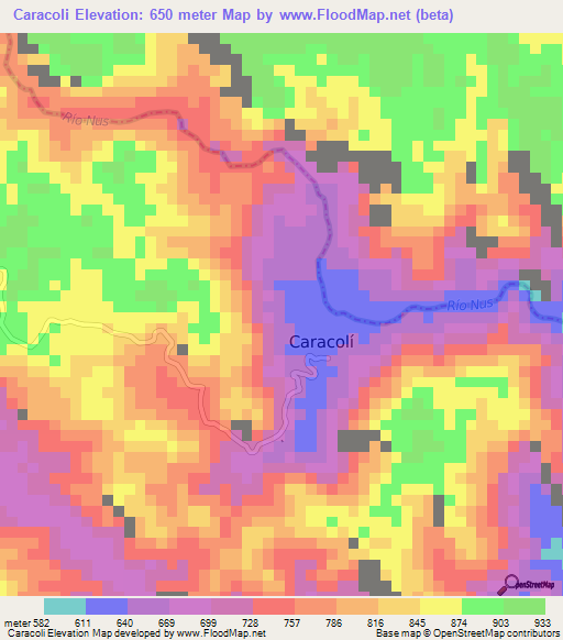 Caracoli,Colombia Elevation Map