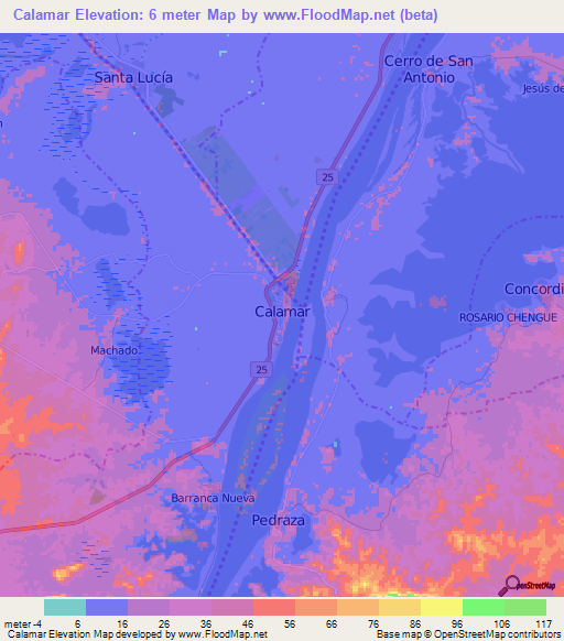 Calamar,Colombia Elevation Map
