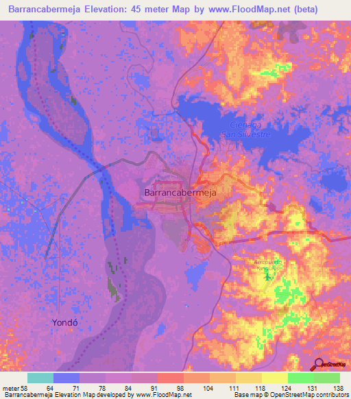 Barrancabermeja,Colombia Elevation Map