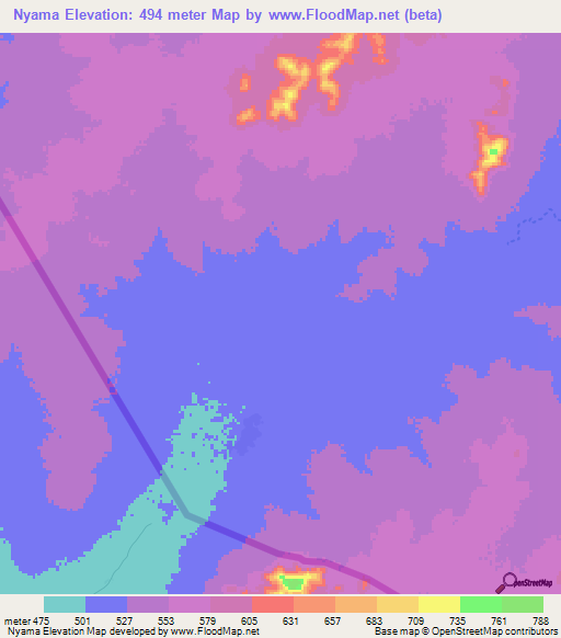 Nyama,Sudan Elevation Map