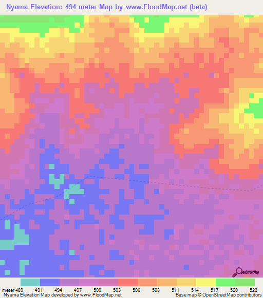 Nyama,Sudan Elevation Map