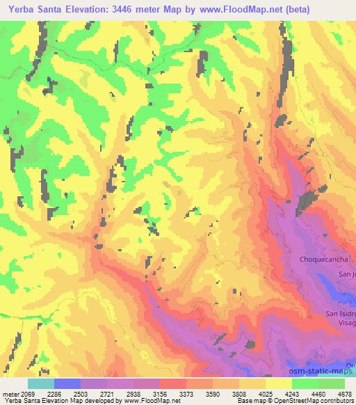 Yerba Santa,Peru Elevation Map