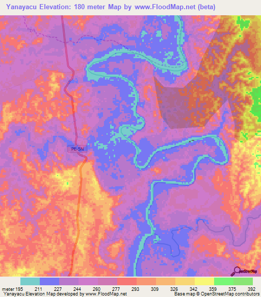 Yanayacu,Peru Elevation Map