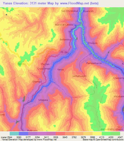 Yanas,Peru Elevation Map