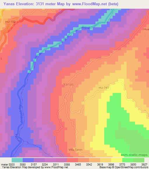 Yanas,Peru Elevation Map