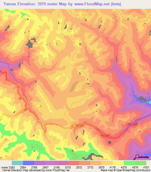 Yamas,Peru Elevation Map