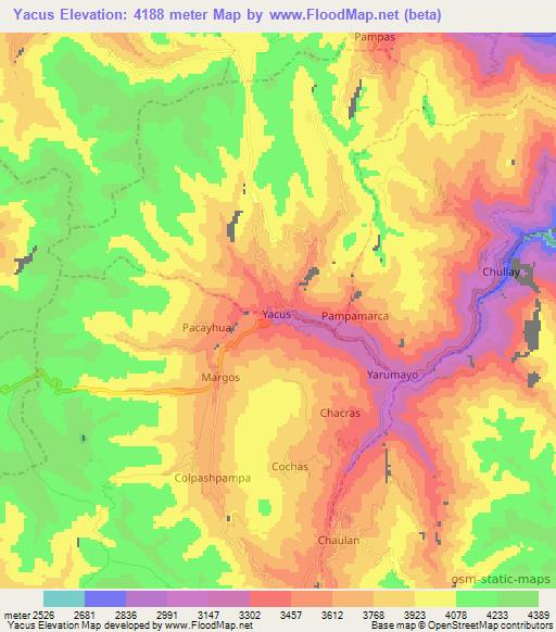 Yacus,Peru Elevation Map