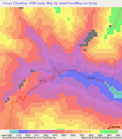 Yacus,Peru Elevation Map