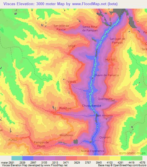 Viscas,Peru Elevation Map