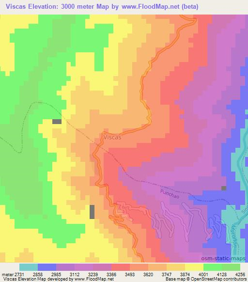 Viscas,Peru Elevation Map