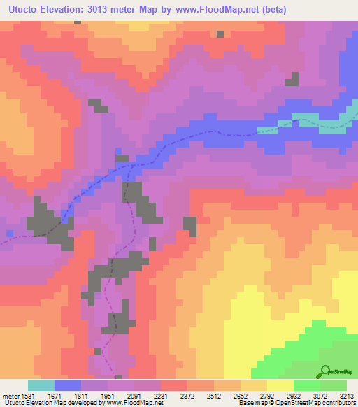 Utucto,Peru Elevation Map