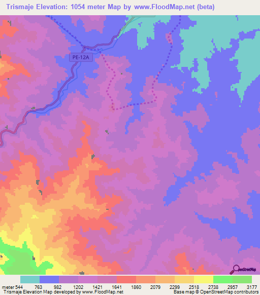 Trismaje,Peru Elevation Map