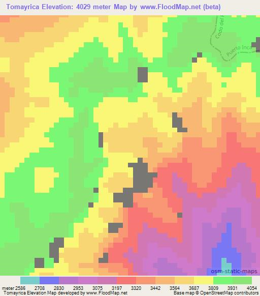 Tomayrica,Peru Elevation Map