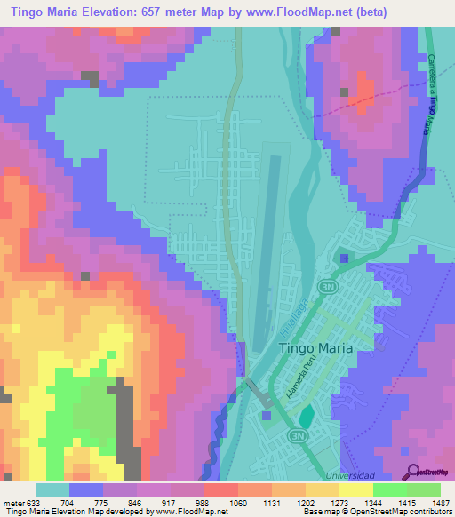 Tingo Maria,Peru Elevation Map