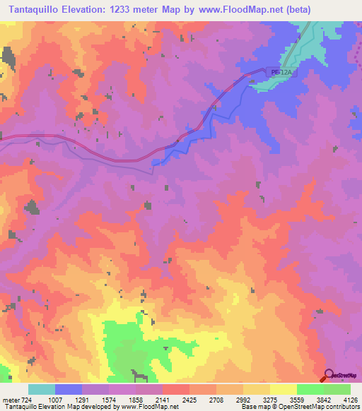 Tantaquillo,Peru Elevation Map