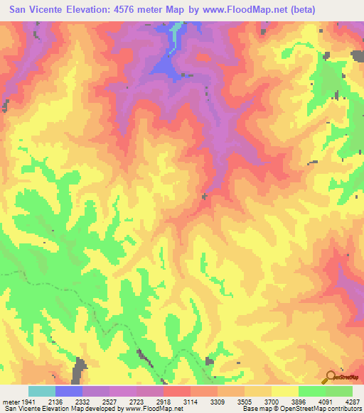 San Vicente,Peru Elevation Map