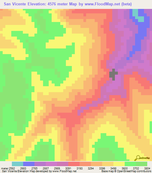 San Vicente,Peru Elevation Map