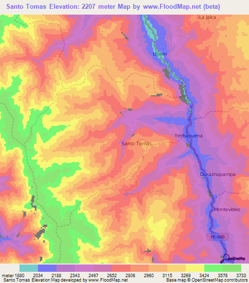 Santo Tomas,Peru Elevation Map