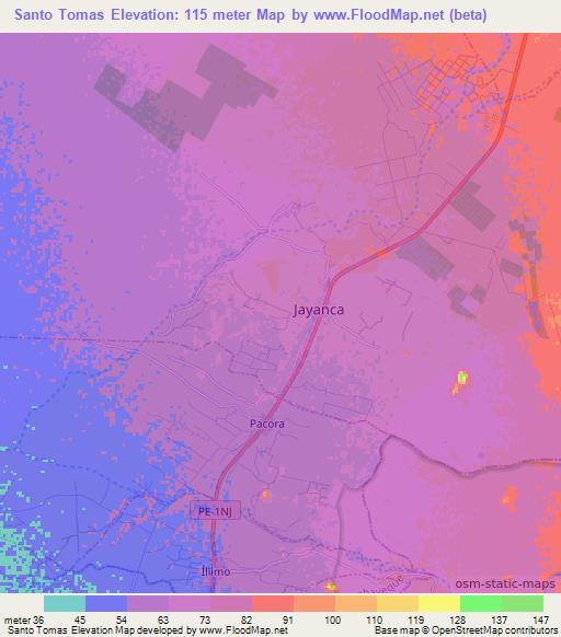 Santo Tomas,Peru Elevation Map