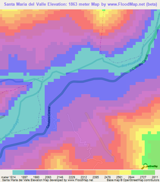 Santa Maria del Valle,Peru Elevation Map