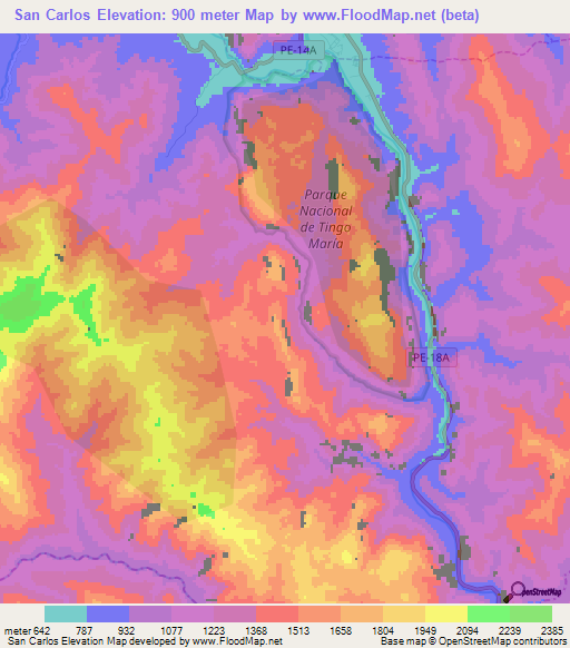 San Carlos,Peru Elevation Map