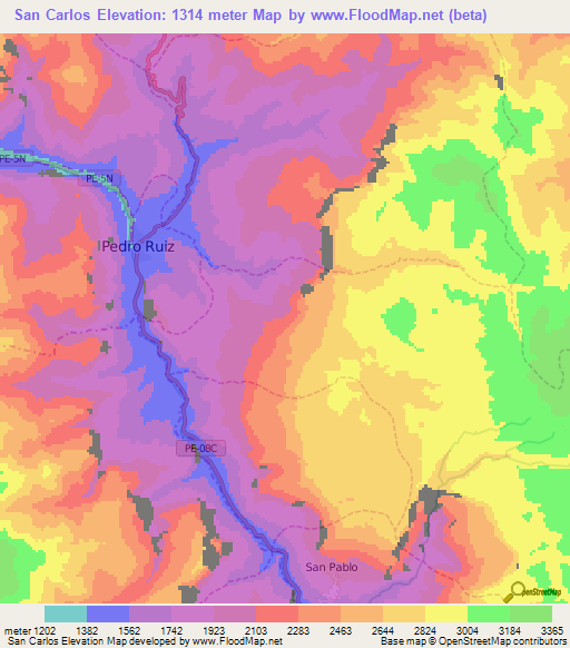 San Carlos,Peru Elevation Map