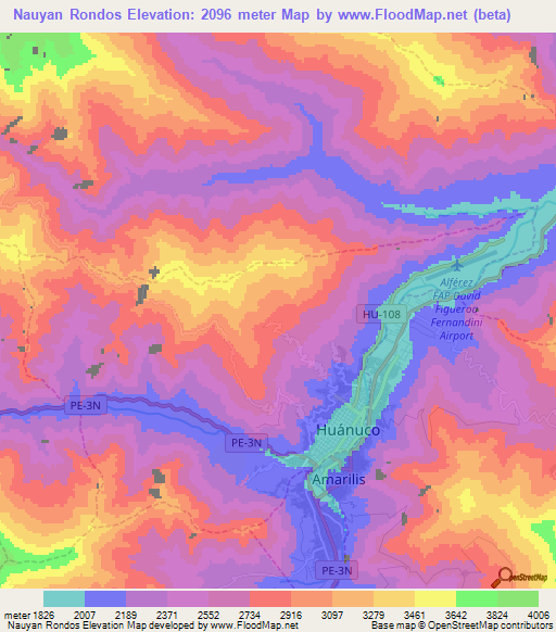 Nauyan Rondos,Peru Elevation Map