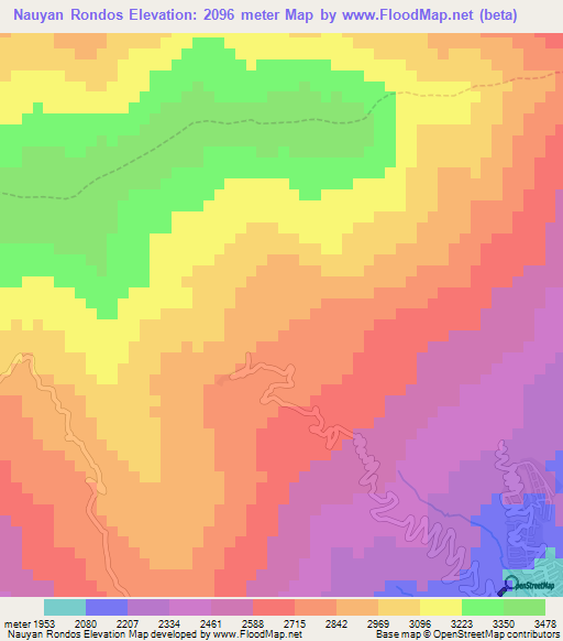 Nauyan Rondos,Peru Elevation Map