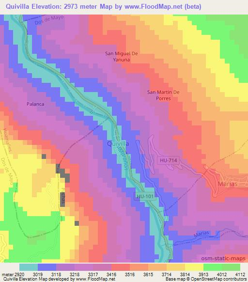 Quivilla,Peru Elevation Map