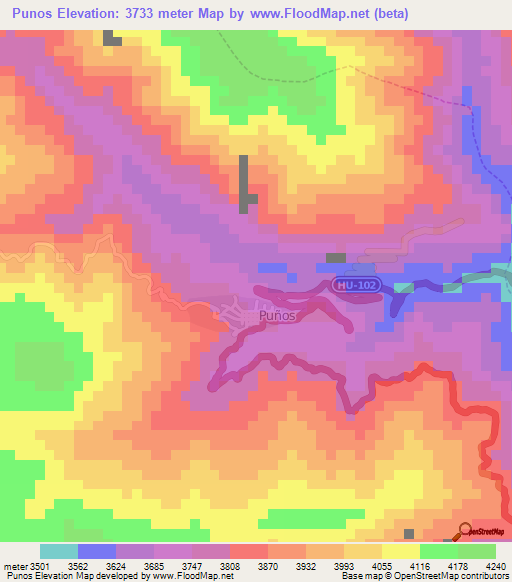 Punos,Peru Elevation Map