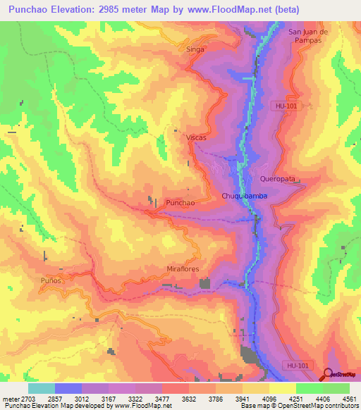 Punchao,Peru Elevation Map