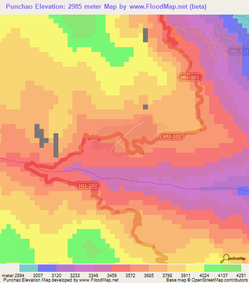 Punchao,Peru Elevation Map