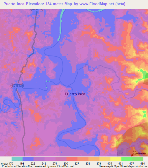Puerto Inca,Peru Elevation Map