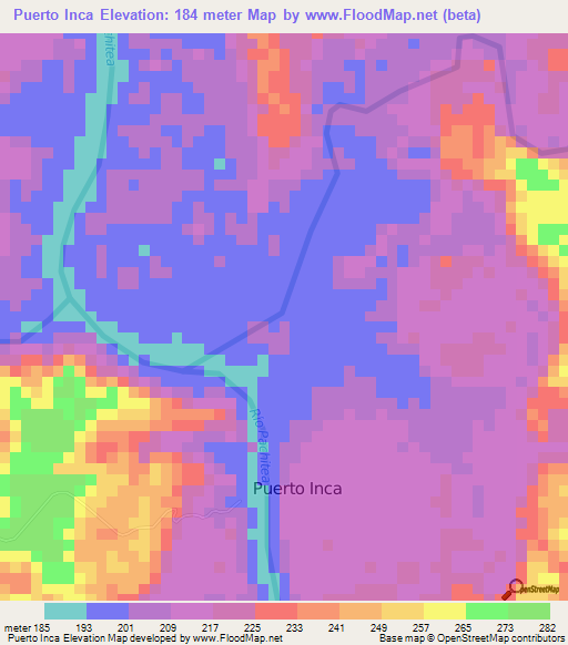 Puerto Inca,Peru Elevation Map