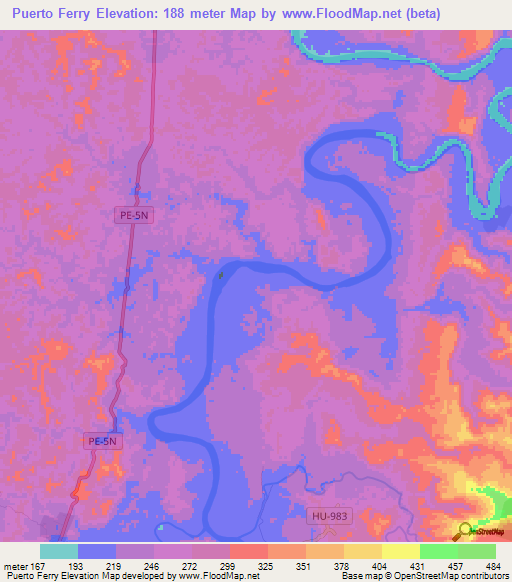 Puerto Ferry,Peru Elevation Map