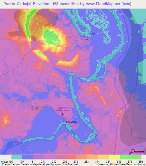 Puerto Carbajal,Peru Elevation Map