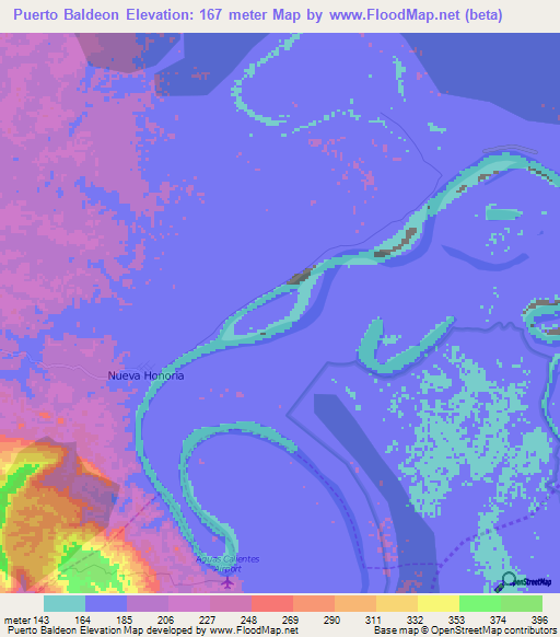 Puerto Baldeon,Peru Elevation Map