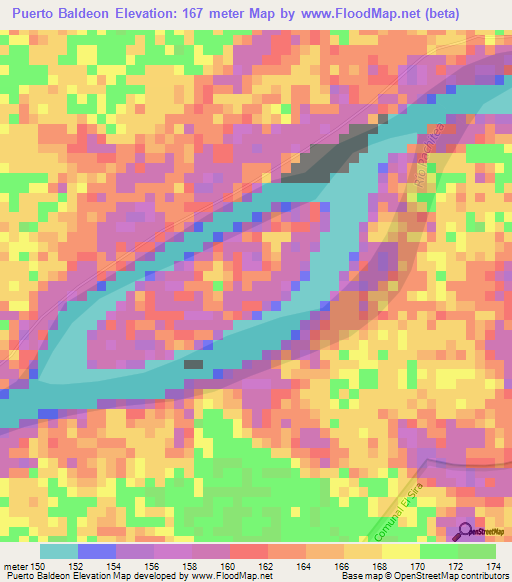 Puerto Baldeon,Peru Elevation Map