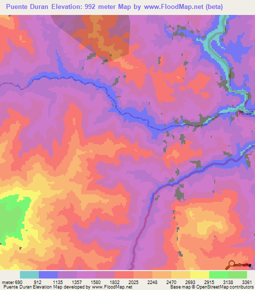 Puente Duran,Peru Elevation Map