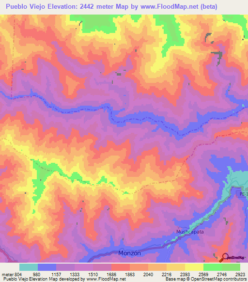 Pueblo Viejo,Peru Elevation Map