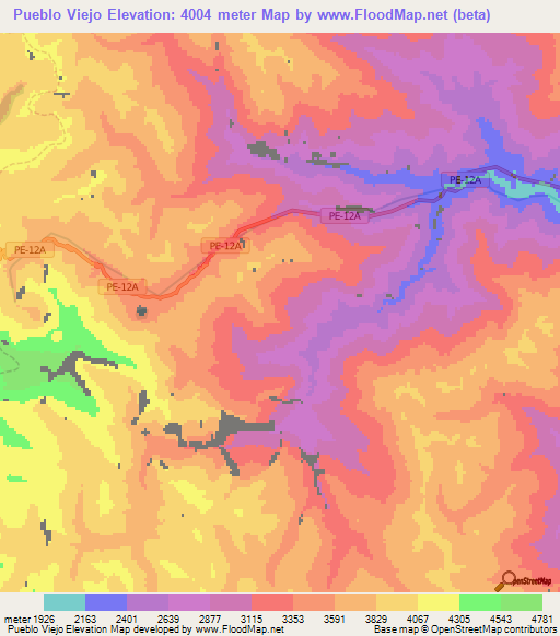 Pueblo Viejo,Peru Elevation Map