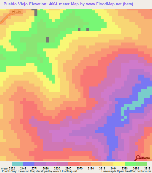 Pueblo Viejo,Peru Elevation Map