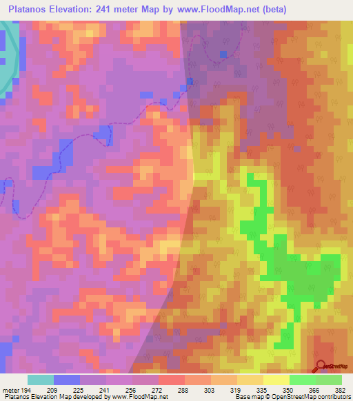 Platanos,Peru Elevation Map