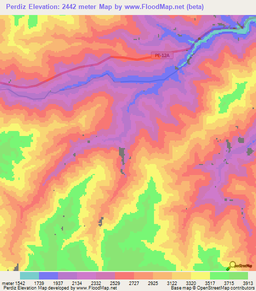 Perdiz,Peru Elevation Map