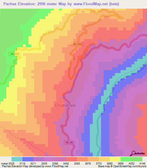 Pachas,Peru Elevation Map