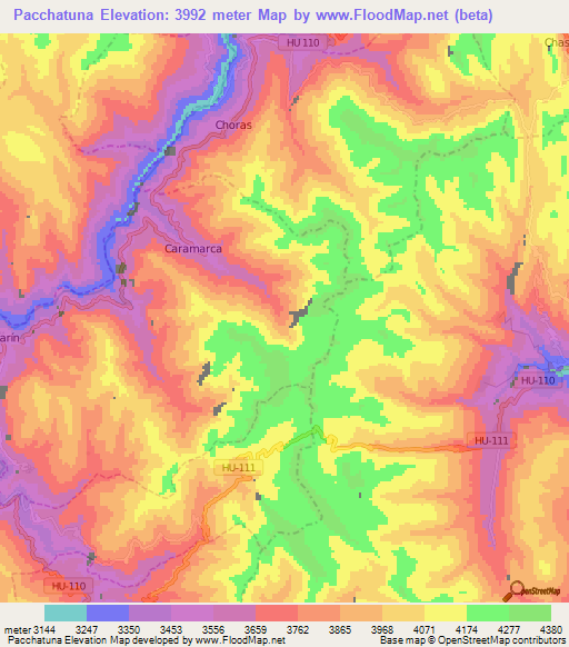 Pacchatuna,Peru Elevation Map