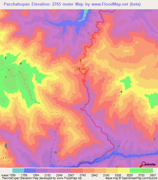 Pacchahupan,Peru Elevation Map