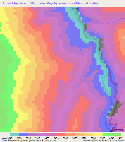 Obas,Peru Elevation Map