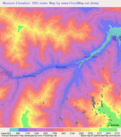 Monzon,Peru Elevation Map