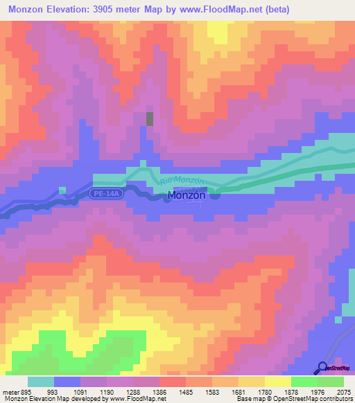 Monzon,Peru Elevation Map